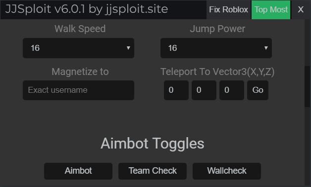 JJSploit Aimbot Toggles